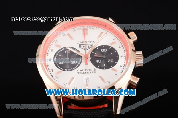 Tag Heuer Carrera Calibre 18 Chronograph Miyota Quartz Rose Gold Case with White Dial and Stick Markers - Click Image to Close